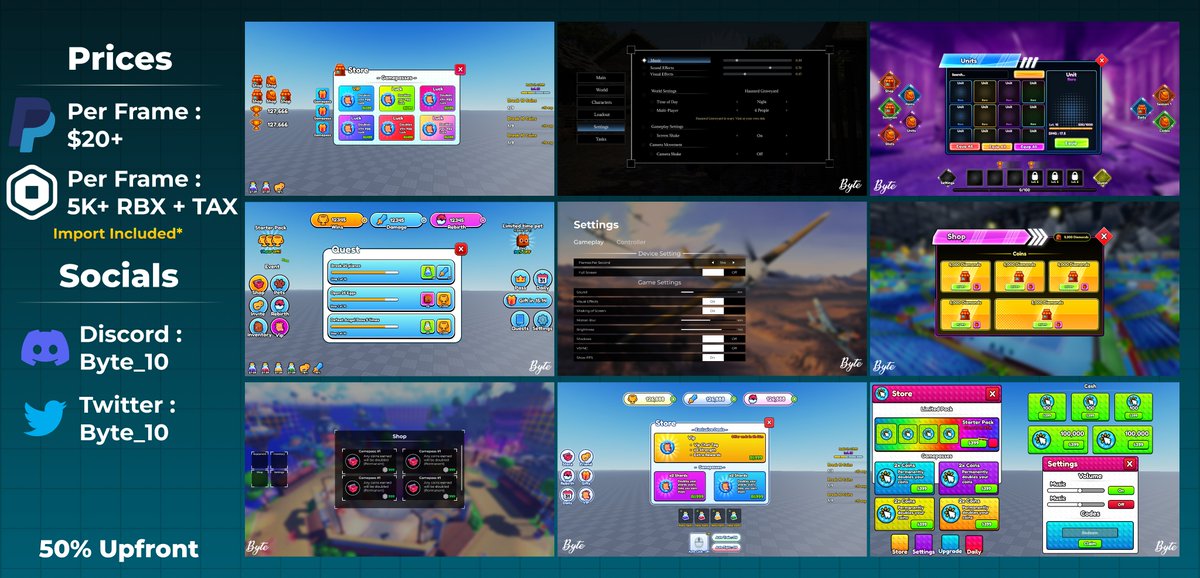 Byte_10's tweet image. Updated UI Commissions Sheet!🔥
Commissions Open🟢
#ROBLOX #robloxuidesign #RobloxDevs #robloxart #robloxstudio #UIUXDesign #uis