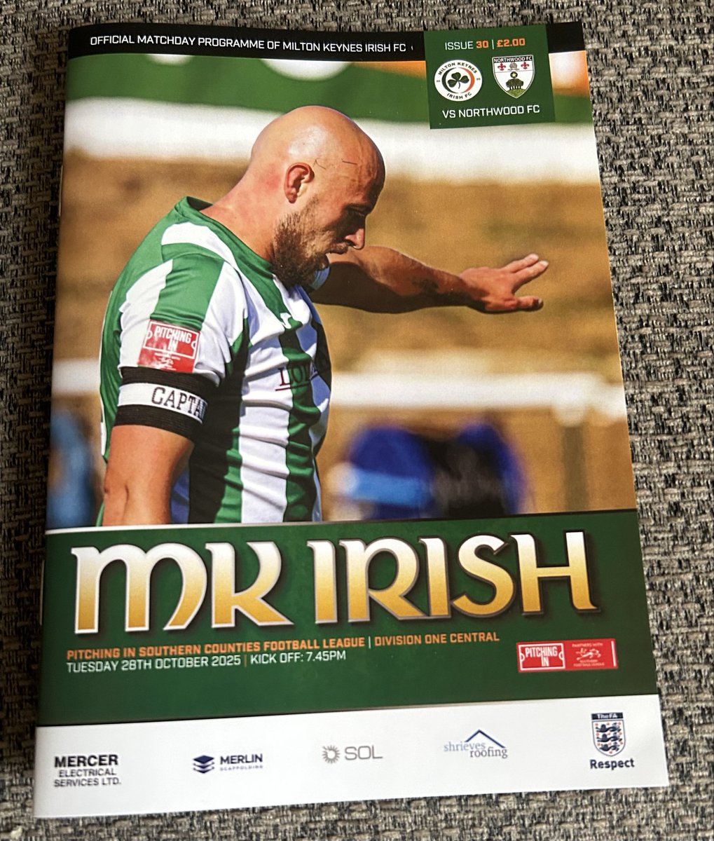 Programme for tonight’s game <a href="/MKIrishFC/">Milton Keynes Irish FC</a> vs <a href="/NorthwoodFC/">Northwood Football Club</a> ko 7.45pm <a href="/sportsshotsnews/">Sports Shots 📷🎥⚽🏏📰</a> <a href="/NonLeaguePaper/">The Non-League Paper</a> <a href="/NonLeagueHQ1/">NonLeagueHQ</a> <a href="/mkfm/">MKFM 106.3</a> <a href="/SouthernLeague1/">The Pitching In Southern Football League</a> <a href="/MatchdayPro/">Matchday Programmes - Design & Print Service</a>