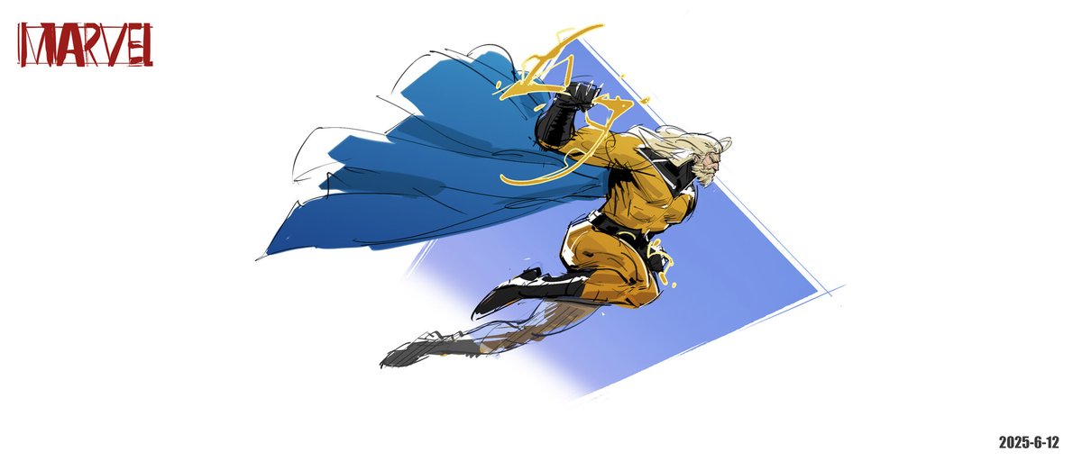 Cosmicshrimpy's tweet image. Sentry character concept for Marvel Rivals by the game&apos;s concept artist Dapeng Song ! 💛