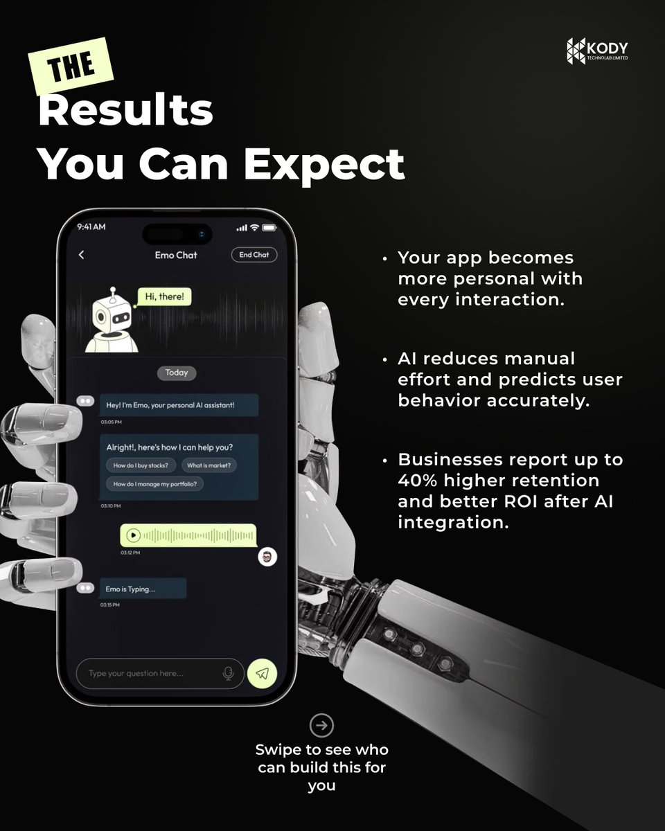 kody_technolab's tweet image. If your app doesn’t learn or adapt, it’s not ready for 2026.
See how AI can upgrade your app
kodytechnolab.com/blog/how-to-in…
#HireAIEngineers #GenerativeAIDevelopmentServices #AIUseCases #AIBusinessIdeas #KodyTechnolab