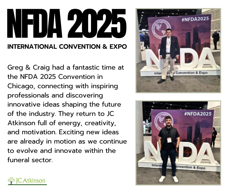 jcatkinson's tweet photo. NFDA 2025 Convention
A fantastic few days at the @NFDA Convention in Chicago โ full of inspiration, innovation, and ideas to help JC Atkinson continue evolving within the funeral industry.
#JCAtkinson #FuneralIndustry #NFDA2025 #NFDA #Innovation #Sustainability #Chicago https://t.co/fJ2C53ia9l