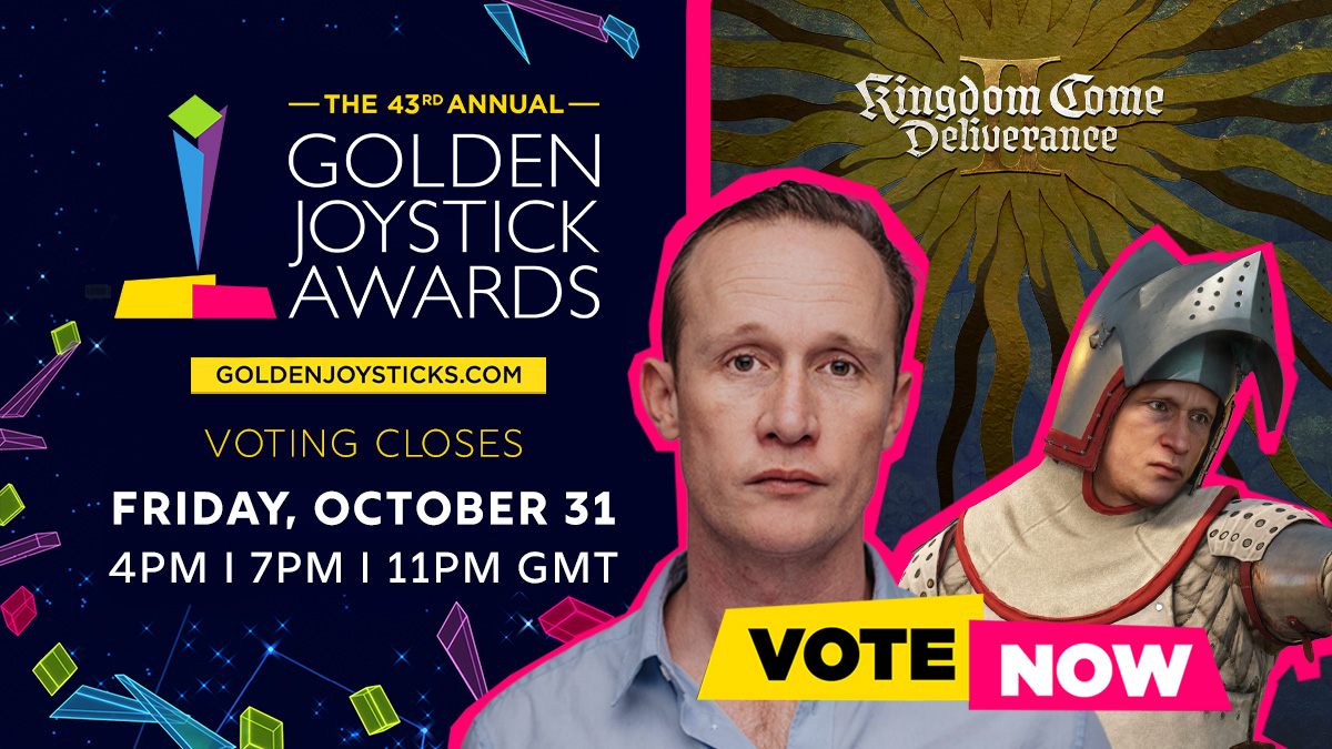 WarhorseStudios's tweet image. From Skalitz to glory!
Support #KCD2 at the Golden Joystick Awards and make history once more - link below!