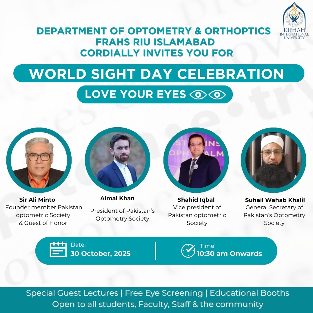 OptometristsPK's tweet photo. World Sight Day 2025 at Riphah International University Islamabad https://t.co/k8kZeMFLCl
