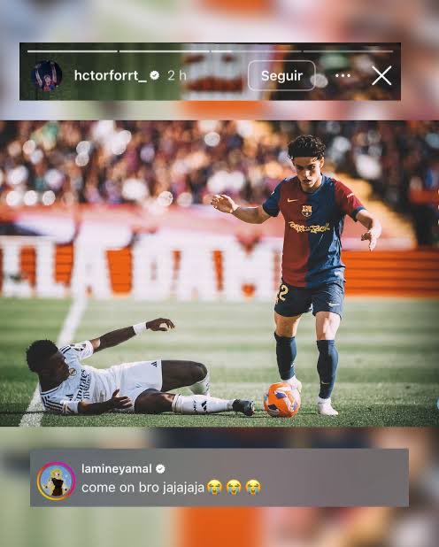 theMadridZone's tweet image. Héctor Fort and Lamine Yamal after the May Clasico.