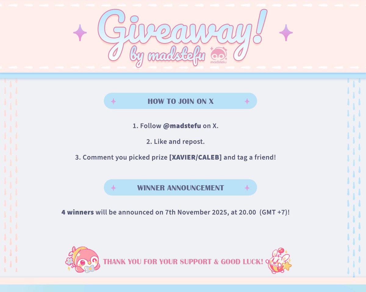 Giveaway time! First time holding a GA on X 🥺👉👈 Special for Xavier &amp; Caleb girlies this time💜🧡 Locals only!

There will be 4 winners in total!
Next pic for how to join the giveaway 👉

More notes on next reply 🫶
#comifuro #comifuro21 #giveaway #loveanddeepspace