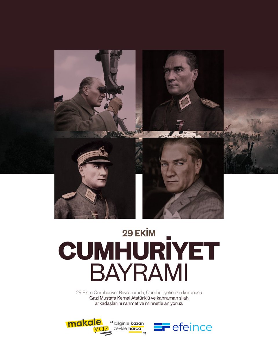 🇹🇷 29 Ekim, bağımsızlığın, özgürlüğün ve çağdaşlığın adıdır.

Gazi Mustafa Kemal Atatürk ve silah arkadaşlarını minnetle anıyor, Cumhuriyetimizin sonsuza dek yaşayacağına olan inancımızı gururla yineliyoruz.

#CumhuriyetBayramı #29Ekim #Atatürk #Cumhuriyet