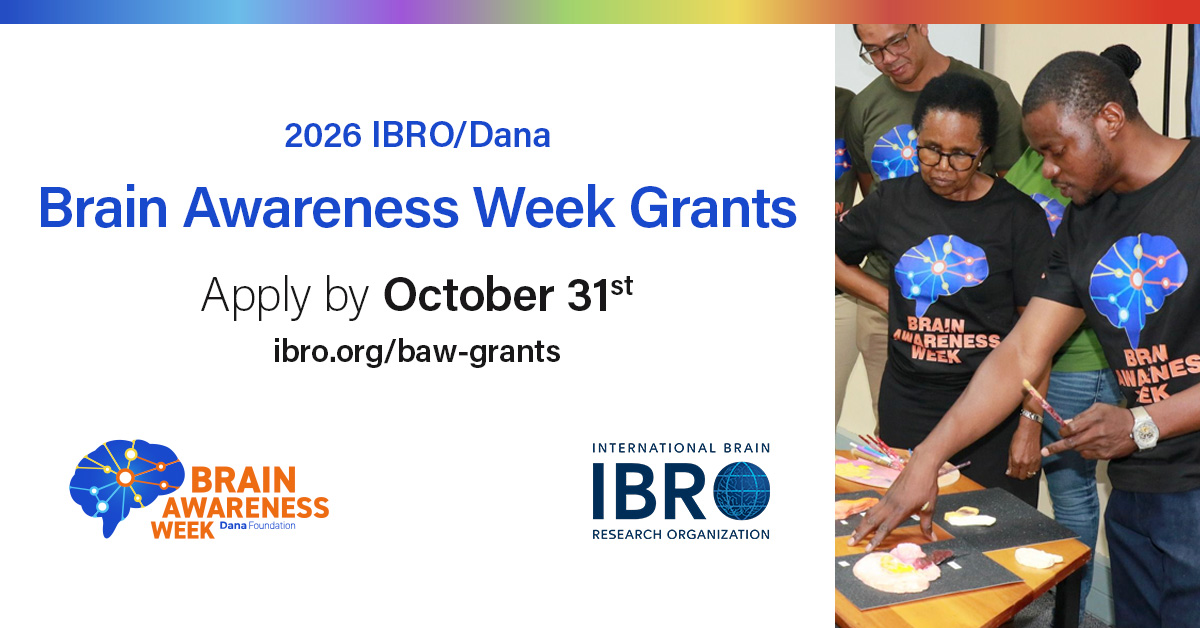 IBROorg's tweet image. Applications for the 2026 #BrainAwarenessWeek #grants are closing soon!
Bring your brain awareness ideas to life &amp;amp; connect #neuroscience with your local community - apply by 31 Oct: ibro.org/grant/brain-aw…

#IBROinAsiaPacific #IBROinUSCanada #IBROinAfrica #IBROinLatAm @dana_fdn