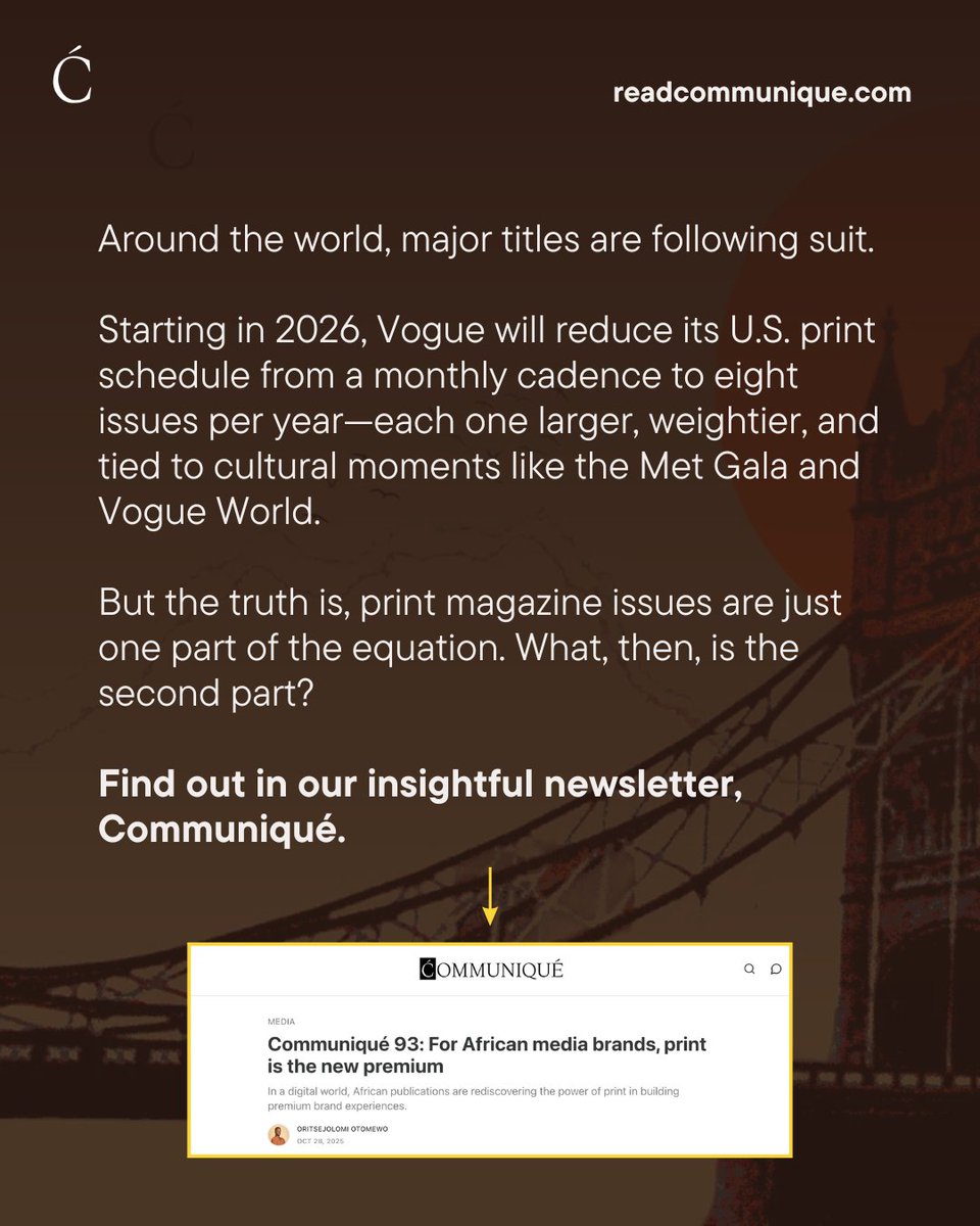 Print, once written off as outdated, is quickly becoming a global trend again; a marker of taste and permanence in a world that moves too fast. 

For African brands like Culture Custodian (<a href="/tweetedbyCC/">The Culture Custodian</a> ) , the return to print isn’t born out of nostalgia. Rather, it’s about