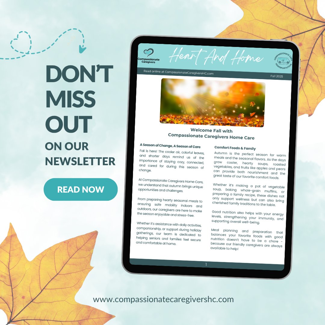CC_Homecare's tweet image. 🍁 Fall into Comfort &amp;amp; Care with Compassionate Caregivers! Discover cozy fall tips, meet Kiwana 🌟, and find simple ways to stay safe, connected &amp;amp; well this season.

📖 Read our Fall Newsletter: tinyurl.com/5auv7bnc

#SeniorCare #LiveWell #FallNewsletter #HomeCare