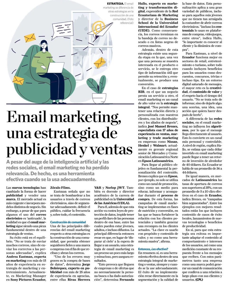 💻 #UIDEtoday | <a href="/fernando_hallo/">Fernando Hallo</a>, director de nuestra Business School, analizó en <a href="/lahoraecuador/">La Hora Ecuador</a> la vigencia del email marketing como herramienta en las ventas. Resaltó que su efectividad radica en la segmentación, el contenido y en conocer al cliente. 

👇 bit.ly/3WXGNBT