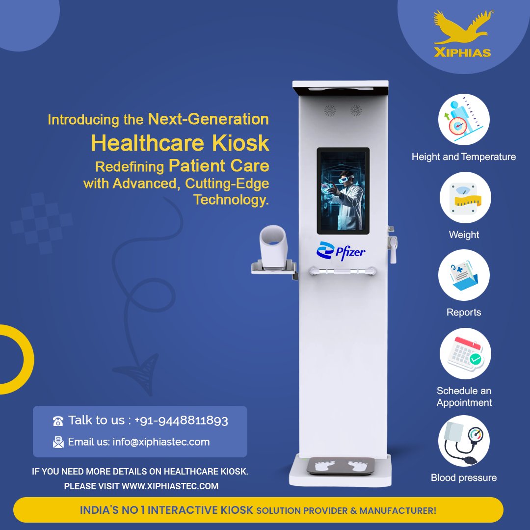 XIPHIAS0101's tweet image. Say goodbye to queues! XIPHIAS Healthcare Kiosk is a self-service medical station enabling users to perform basic health checkups and access healthcare info digitally. 
Visit:  xiphiastec.com
#Healthcare #DigitalHealth  #SmartKiosk #HealthCheckup #HealthcareInnovation
