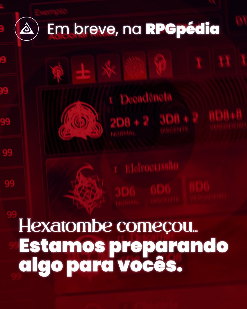 🩸 Algo paranormal está vindo aí...

Com o início de Hexatombe, decidimos mostrar um pouquinho do que estamos trabalhando nas últimas semanas.

Uma ficha automatizada de Ordem Paranormal.

🧵 Não sabe o que é a RPGpédia? Deixa que a gente te explica! (+)

#Hexatombe