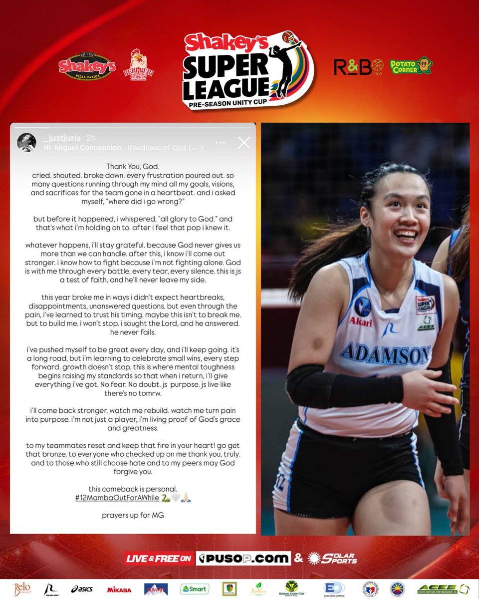 Our thoughts are with Juris Manuel and MG Del Moral, who both sustained injuries during the semifinals.

Wishing them a smooth and steady recovery. The league and fans look forward to seeing them back on the court soon.

#ShakeysSuperLeague #AllToPlay #SSL2025