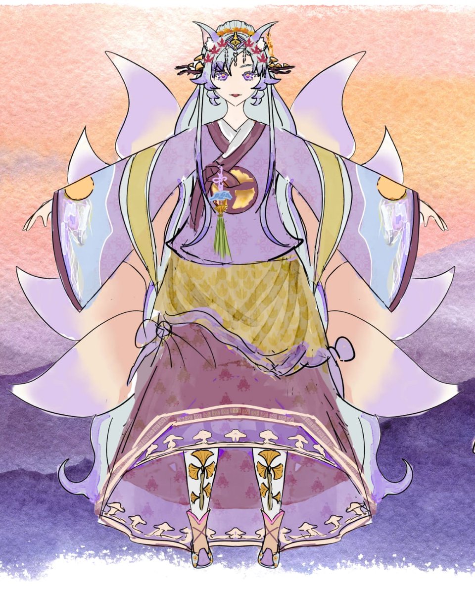 gaeulsky_fox's tweet image. My model’s concept art (by me) vs final (by kyoki studio)

#vtuber #live2dmodel