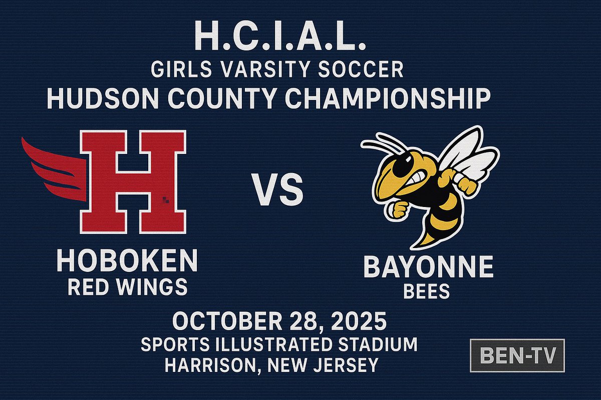 H.C.I.A.L Hudson County Girls Varsity Soccer Championship: Hoboken Redwings Vs Bayonne Bees. October 28, 2025 LIVE at 5:00pm on BEN-TV Youtube Channel from Sports Illustrated Stadium youtube.com/@bentvbayonne/…