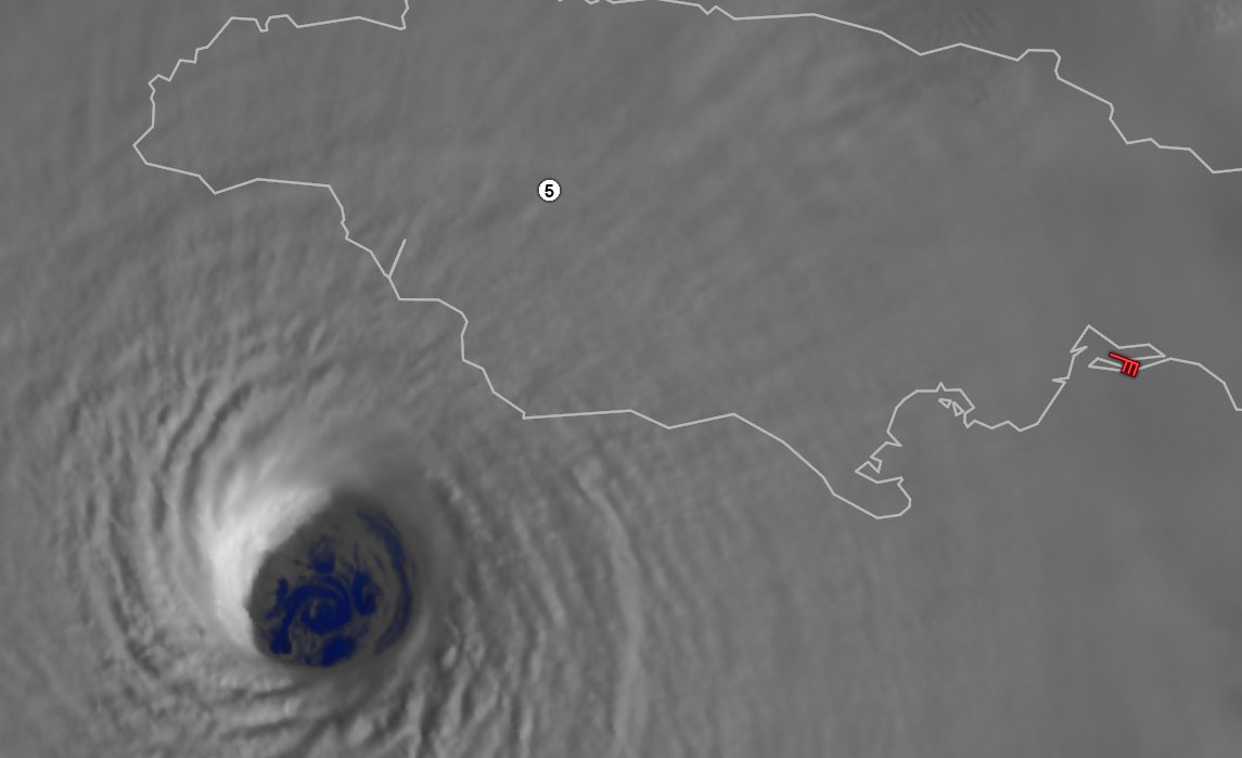 WeatherMatrix's tweet photo. Vortical swirls / mesovortices in Melissa's eye (winds 180, pressure down to 896 mb, #5 all-time) https://t.co/FYm506WUQ8