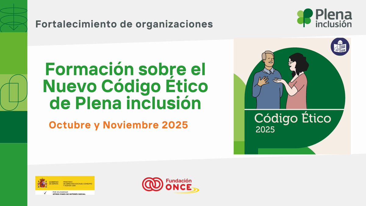 🟢¿Sabes que propuestas concretas tiene Plena inclusión para llevar a la práctica el valor de la VIDA PLENA? 

📚Te invitamos a la cuarta sesión de la formación sobre el código ético de Plena inclusión.

▶️Este miércoles a las 12.00h, conéctate aquí: youtube.com/live/HDq1Jqw8H…