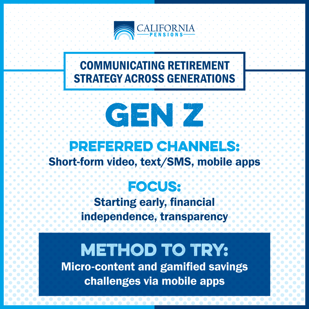 CaliforniaPens1's tweet image. Every generation has unique financial needs, and they prefer to receive information differently. Discover strategies to communicate retirement planning effectively! 
💡Learn More: pacpension.com/retirement-by-…

#MultiGenerationalWorkforce #RetirementPlanning #CaliforniaPensions