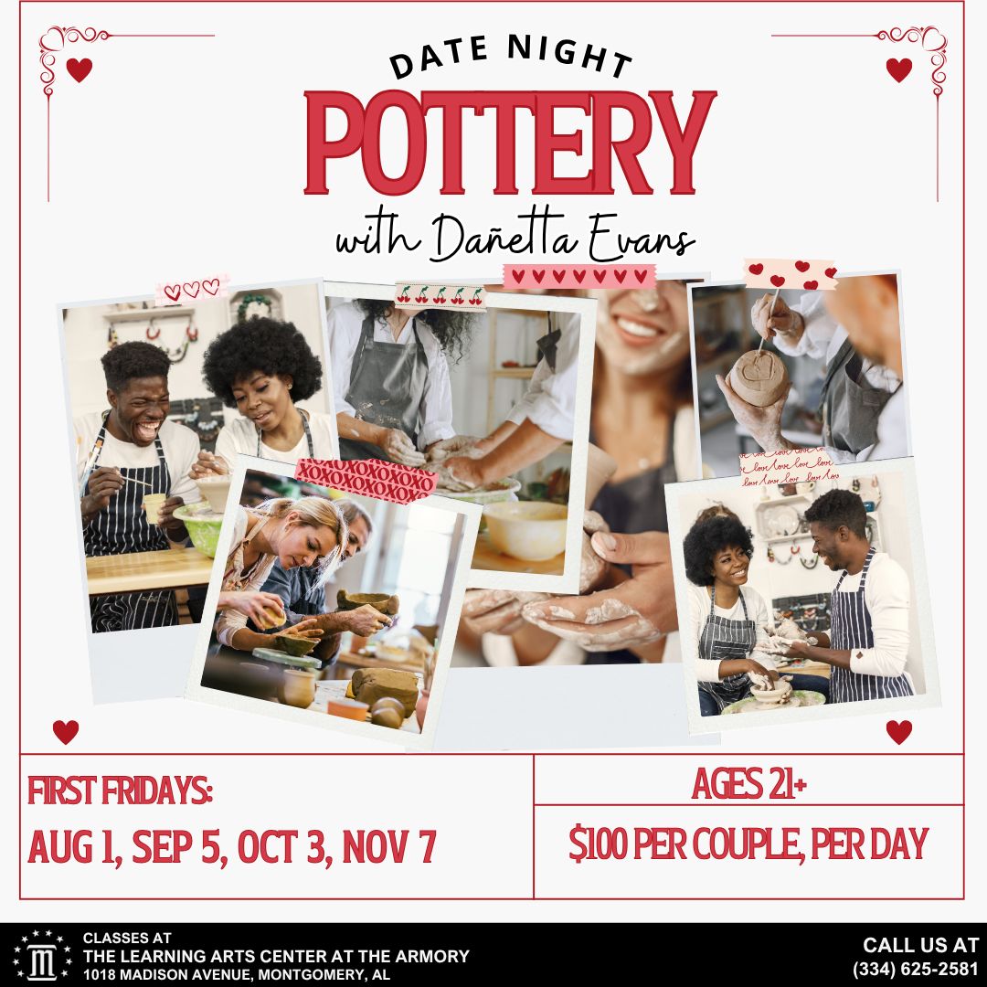 montgcitypandr's tweet image. Are you looking for a fun new date night idea? Why not try pottery? You can chit-chat while using your hands to create a piece of art together. What&apos;s more romantic than that?

For more information or to register, please call 334-625-2581.

#funinmgm #ourmgm #DateNightIdeas