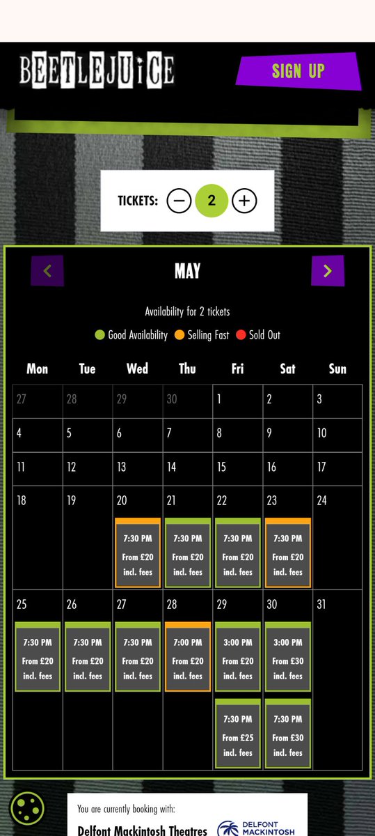 thebrainymac's tweet photo. @DMTWestEnd on this calendar page it says that the prices are including fees, but then booking fees are added at checkout. Misleading at best, false advertising at worst. You might want to correct that. https://t.co/fLdfaXFLm0
