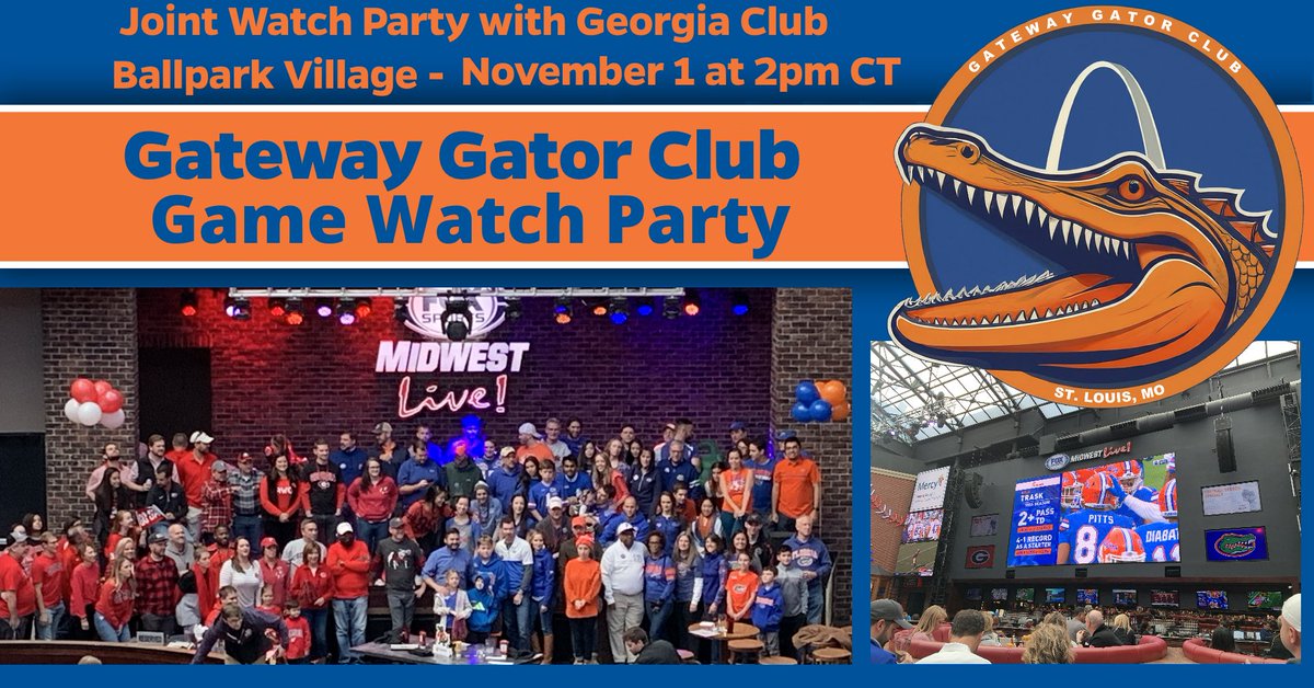 STLGatewayGator's tweet photo. St. Louis Gateway Gator Club FL/GA Watch Party at Ballpark Village, Saturday at 2pm! - https://t.co/KlDLwlBTtx https://t.co/FZQ7KmR0Oa