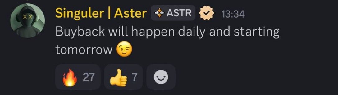 $ASTER team just confirmed by tomorrow, they’ll start the buyback program on a daily basis!

$4 is confirmed.
