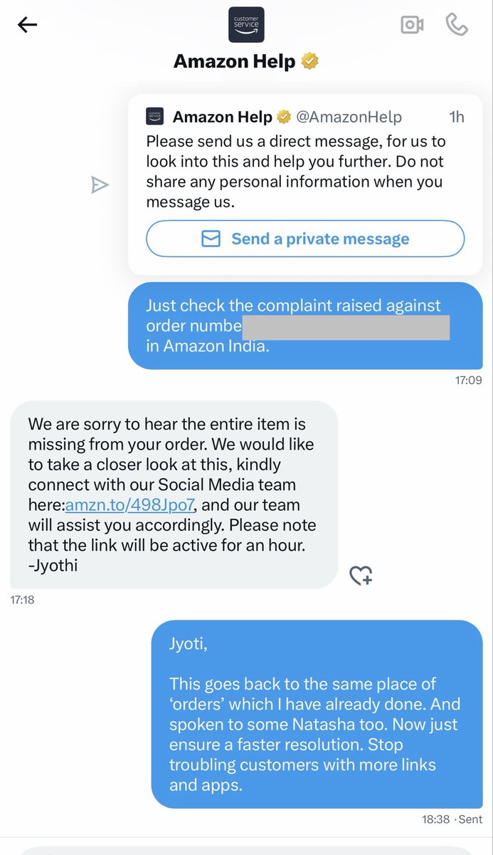 Their idea of help is to send a ‘link’ which again demands login and guess where it lands? Same place with a list of orders which I had already done so. How helpful is this? 

Really, <a href="/amazonIN/">Amazon India</a> ? Who designs your processes? Making the customer go in circles! Your head of process