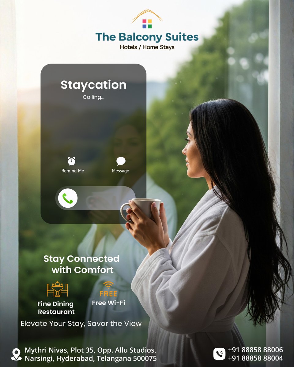 Balcony_Suites's tweet photo. Disconnect to reconnect — your staycation awaits at The Balcony Suites.

Book Your Stay Now!
call:++91 88858 88006,+91 88858 88004
Visit:https://t.co/PRtHDolljX

#TheBalconySuites #StaycationCalling #StaycationGoals #LuxuryStay #ComfortRedefined #StayConnectedWithComfort https://t.co/M0SEcyn12R