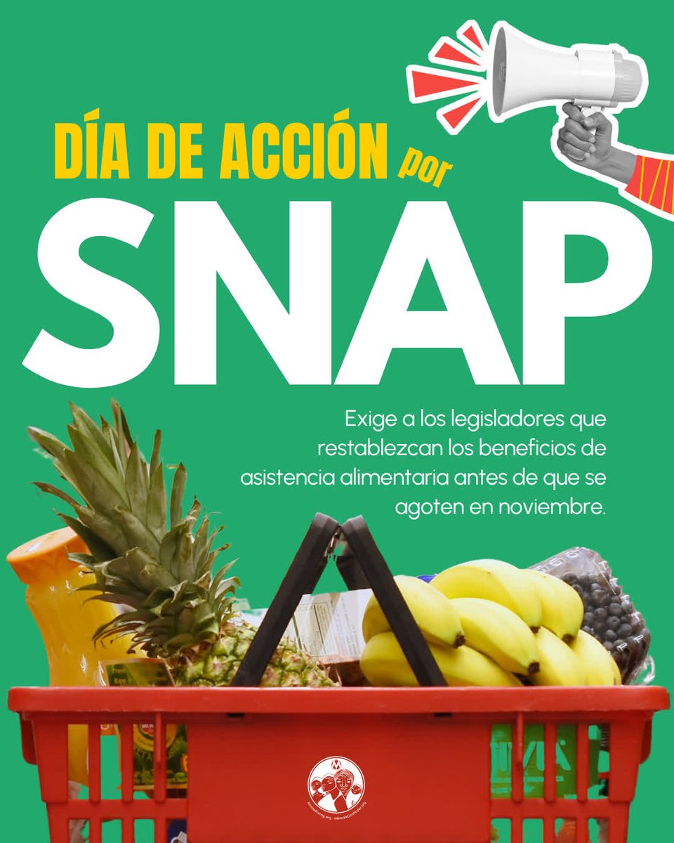 MamasConPoder's tweet image. Hoy es el #SNAPDayOfAction.
42 millones podrían perder sus beneficios el 1 de noviembre. El USDA tiene fondos, pero no los libera.
Exige al Congreso que actúe YA. 💪🏽 action.momsrising.org/sign/fund-snap…
#MamasConPoder