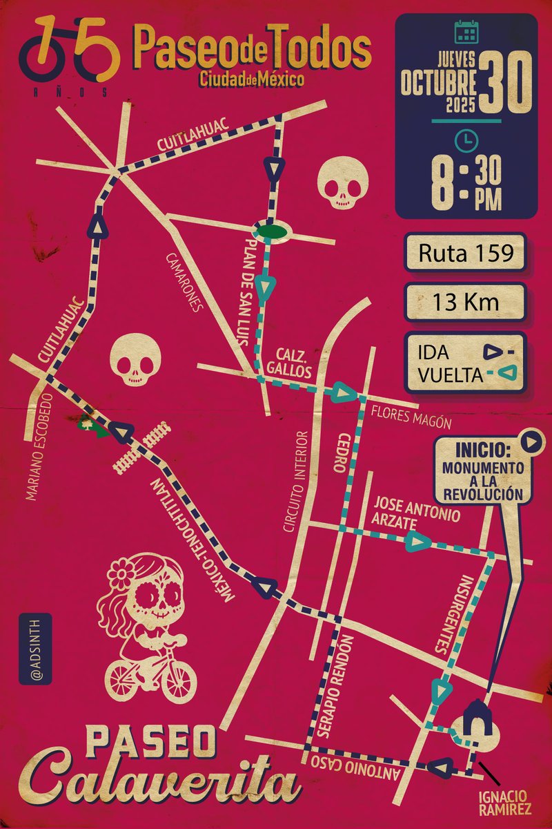 PaseodeTodos's tweet image. La flaca trazó el camino,
con ritmo y buen destino,
dijo: “¡sigamos la pista bonita,
que ya viene la #RutaCalaverita!”

Jueves 30 Octubre  |  20:30 hrs  |  Monum. Rev. #CDMX

Disfrázate y Pedalea... Te esperamos 🚲💀

#TodosSomosPaseo
#PaseoDeTodos
#CalaveritasCiclistas