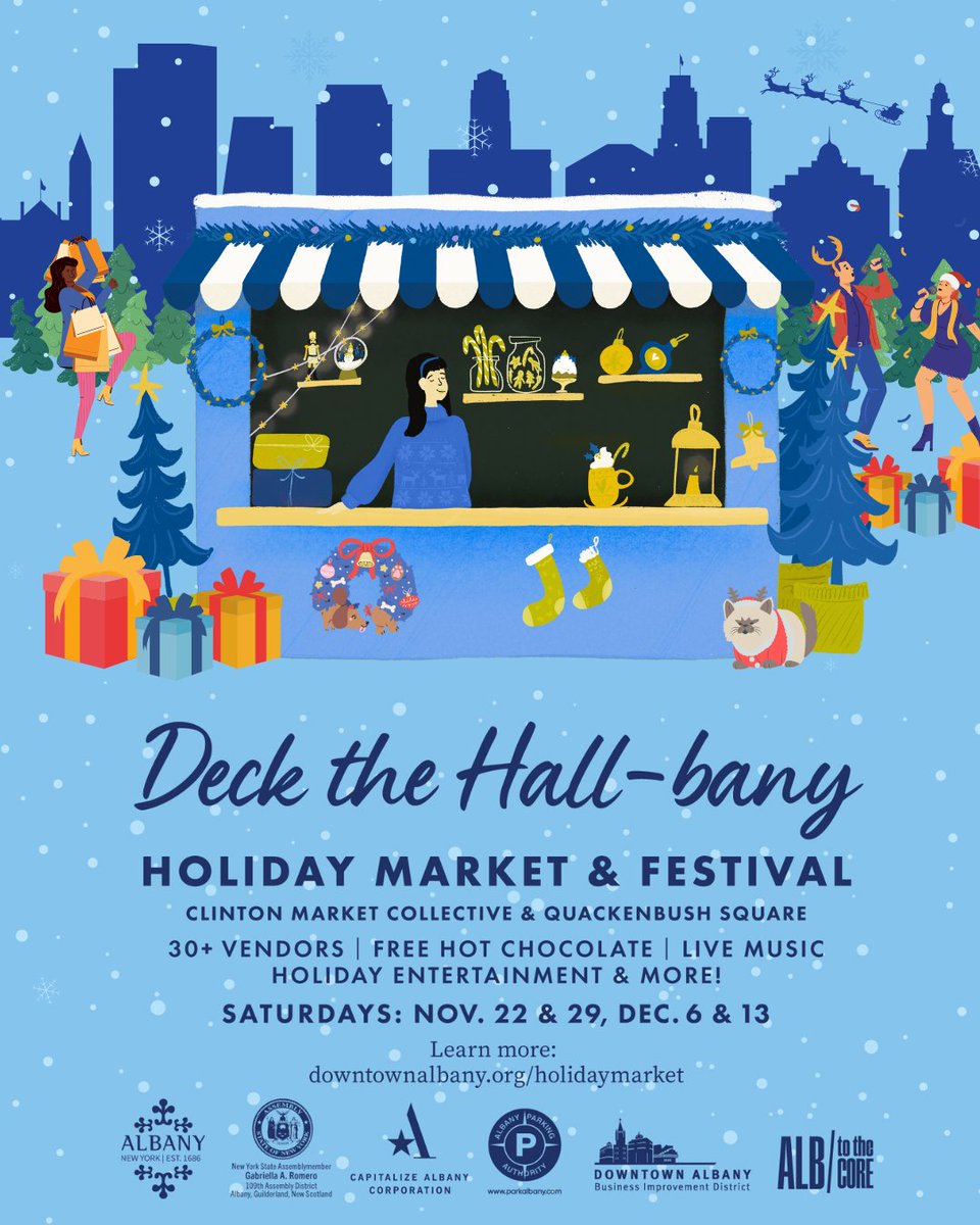 ParkAlbany's tweet image. Coming Soon to Downtown Albany: Deck The Hall-bany - Holiday Market &amp;amp; Festival at Clinton Market Collective + Quackenbush Square ❄️