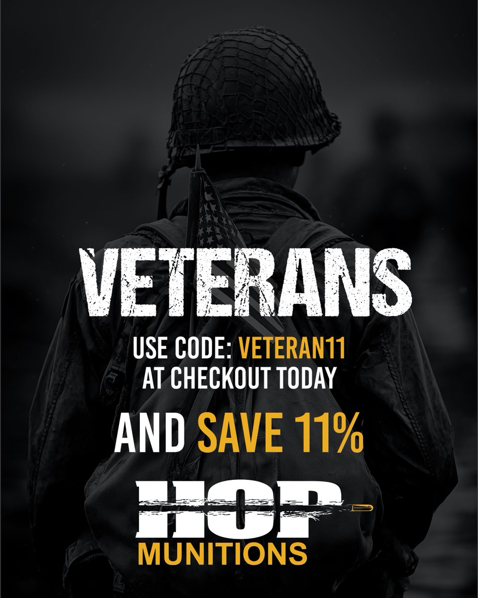 Today, we salute those who’ve served. 🇺🇸 Veterans — this one’s for you. Enjoy 11% off your entire order at hubs.li/Q03Qw-K80 — today only! 💥

Thank you for your service, your sacrifice, and your strength.

#VeteransDay #HOPMunitions #VeteranOperated