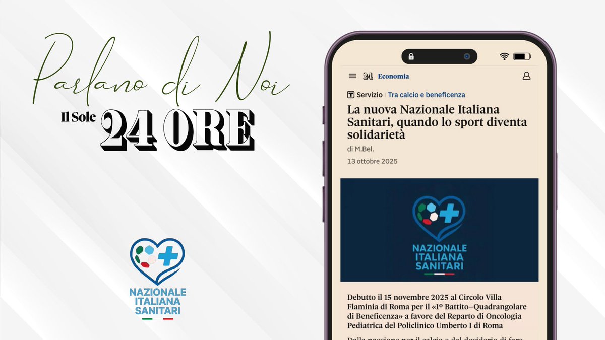 Il Sole 24 Ore racconta la Nazionale Italiana Sanitari e il Quadrangolare di Beneficenza del 15 novembre al Circolo Villa Flaminia di Roma, a sostegno dei bambini dell’Oncologia Pediatrica del Policlinico Umberto I.

#UnitiPerLaVita #Roma15Novembre #IlSole24Ore <a href="/sole24ore/">IlSole24ORE</a>