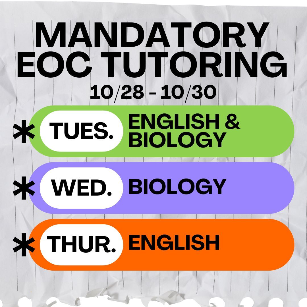 EOC Tutoring is in full swing! 📚💪 Don’t forget — if you were assigned tutorials, attendance is mandatory. Stay on track and show what you’ve got! #YouCanDoThis #FarmerPride