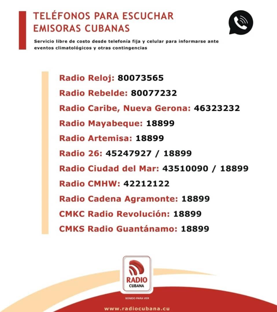 🌪️ Ante la aproximación del #HuracánMelissa, manténgase informado.
El <a href="/BancoCentralCub/">Banco Central de Cuba</a> recuerda el servicio gratuito para escuchar emisoras cubanas y recibir información meteorológica oficial por teléfono fijo o celular.
#AlertasYPreparados