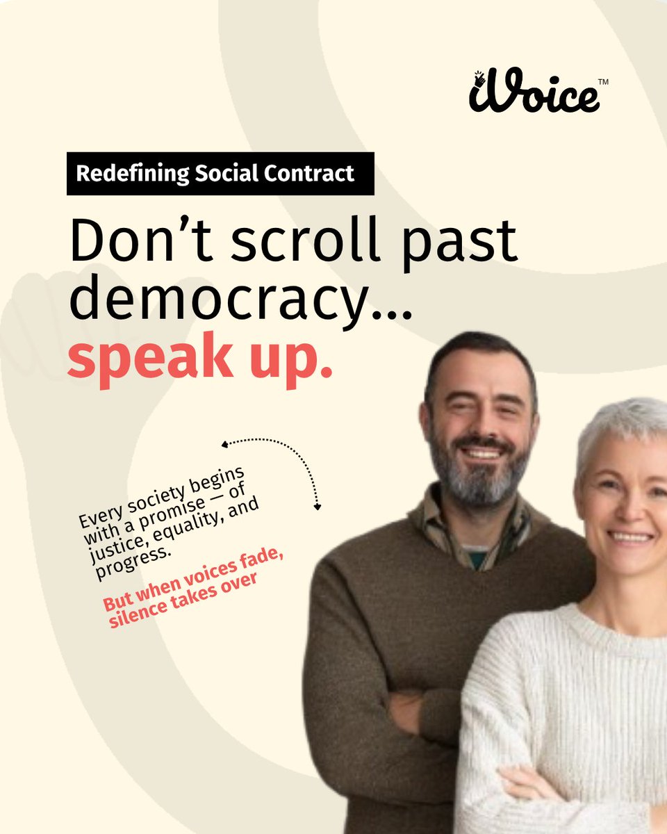 ivoice_today's tweet photo. The social contract isn’t broken , it’s waiting to be rewritten. ✍️
At iVoice, your opinions shape the change we all seek.
Vote. Speak. Engage.
Because every voice matters and every vote defines the new tomorrow. 🌏

🔗 Vote now: https://t.co/r1cIu2ylwG 

#iVoice #SocialContract #YourVoiceMatters #VoteForChange #SpeakUp #CivicEngagement #PowerToThePeople