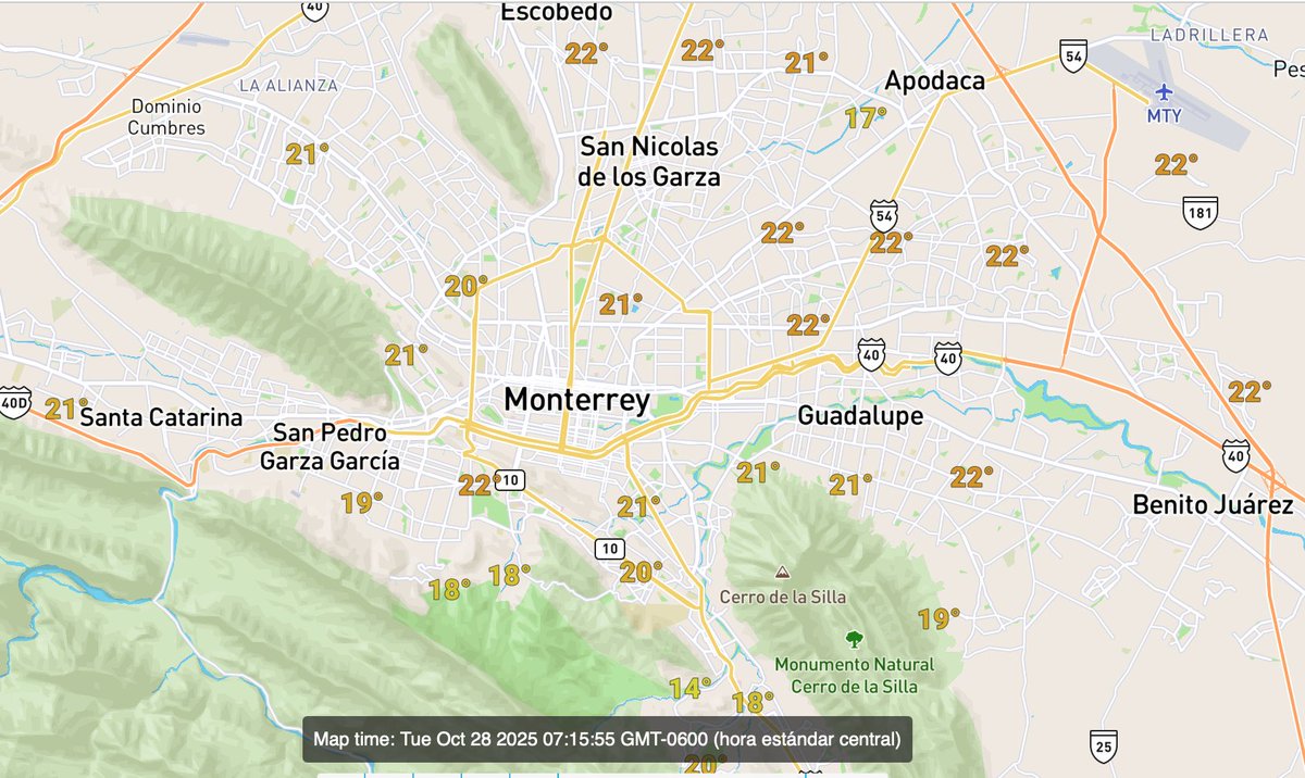 MauroMoralesMtz's tweet photo. Temperaturas al rededor de 21˚ en #Monterrey y su zona metropolitana. #Mala calidad del aire en #LaUni y #SanNicolás, 4 estaciones marcan #Aceptables y 9 marcan #Buena. Hoy se espera un día soleado y caluroso con 33˚. Por la noche llegará el nuevo #FrenteFrío. https://t.co/yhZe7DPJmA