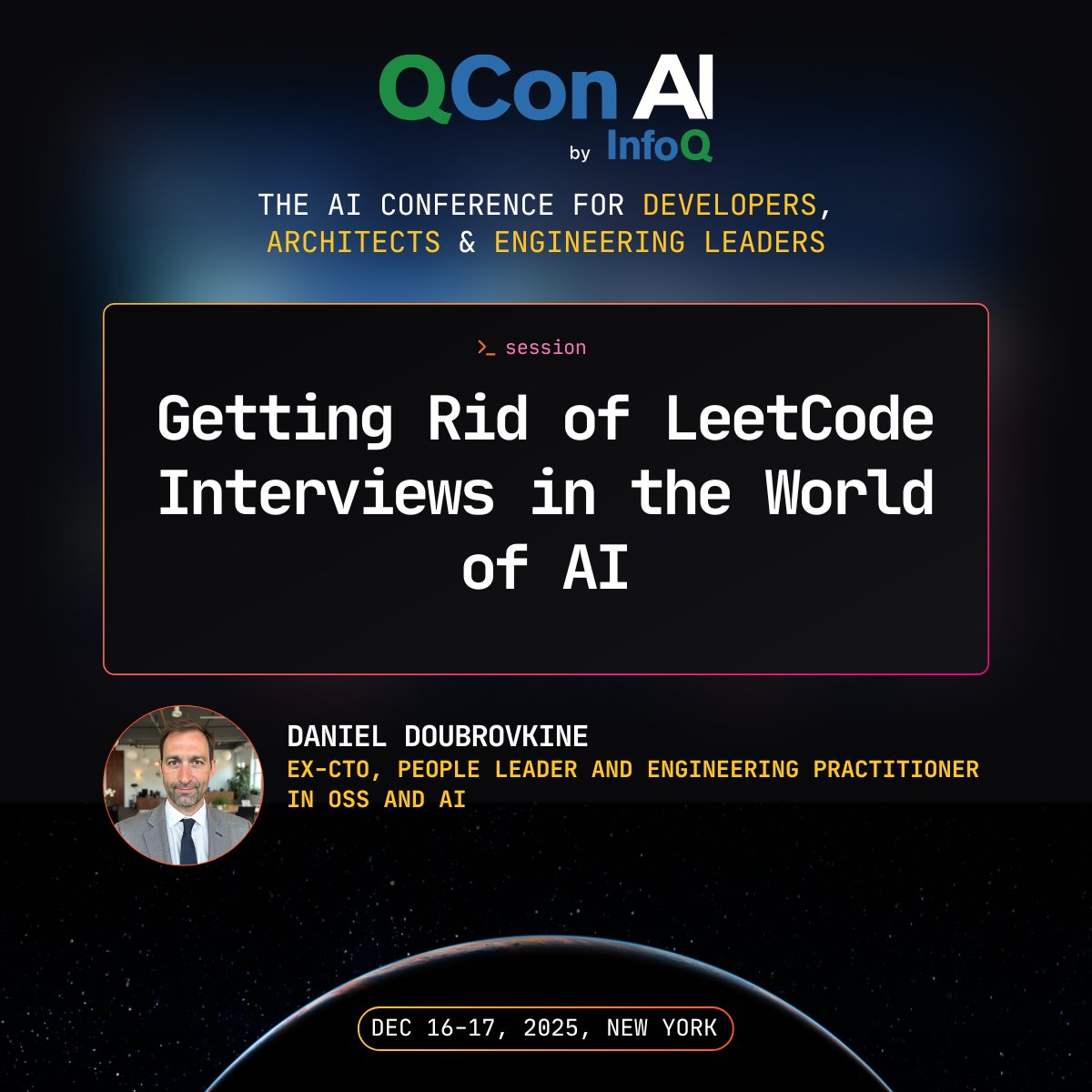 qconnewyork's tweet photo. AI is transforming software development. Interview practices haven't kept pace.
Daniel Doubrovkine examines how hiring should evolve for the AI era at QCon AI New York 2025.
Early bird ends Nov 11: https://t.co/6zji0gucqm
#QConAI #EngineeringInterviews https://t.co/9CpPFuglVL