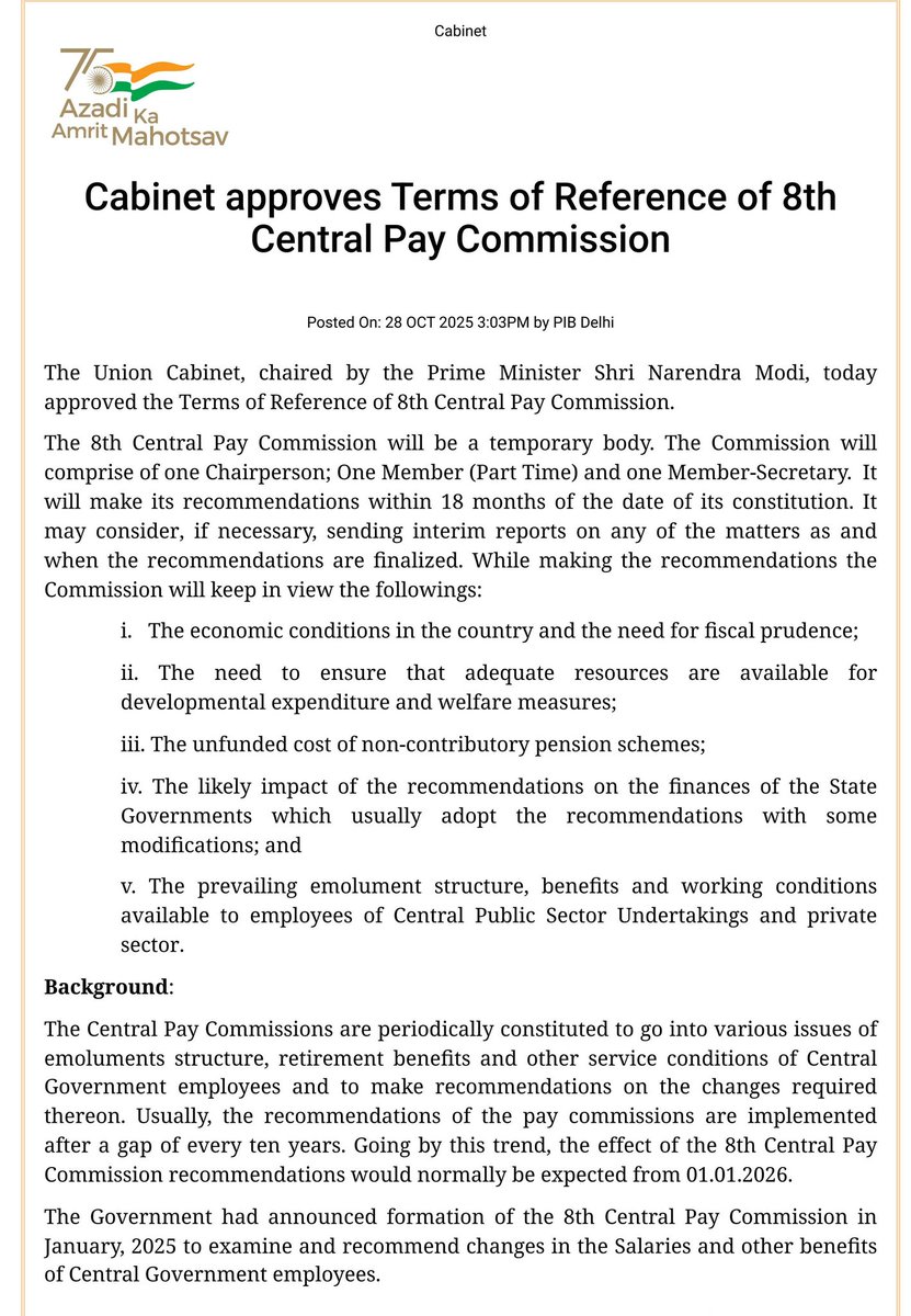केंद्रीय वेतनभोगी कर्मचारियों 
और पेंशनधारकों के लिए बड़ी खबर..
#8thpaycommission #BJP4ViksitBharat #ViksitBharat #NarendraModi