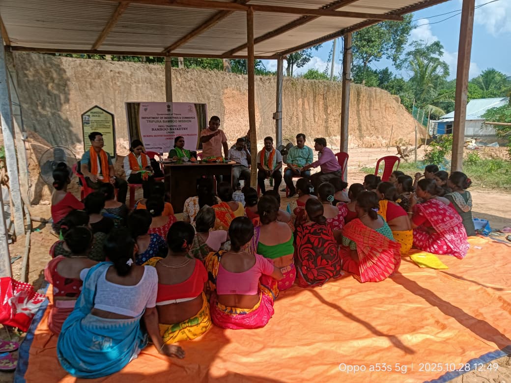 Skill Training on Bamboo Basketry under the MMDUP scheme was successfully inaugurated today at Gopal Handicraft, Paschim Nalchar. The program was graced by the presence of Smt. Rina Debnath, VC, Nalchar Block, Sri Tapan Das, GM -DIC Sepahijala, Ms Priyadarshani, Designer &amp; Others