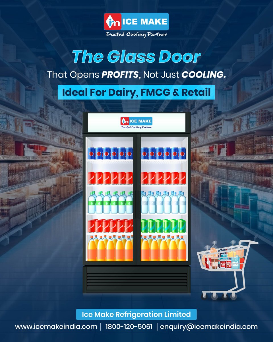 IceMakeRef's tweet image. Enhance your product visibility while keeping items fresh and perfectly chilled with Ice Make’s Glass Door Display Chiller. Perfect for dairy shops, supermarkets, FMCG brands, and retail stores.