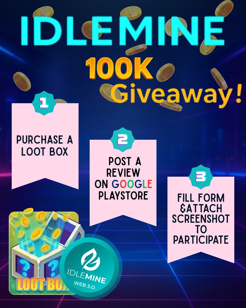 stringidlemine's tweet image. 🎉 IdleMine Giveaway – Prize Pool 100K! 🎉

We’re dropping a massive 100K prize pool for our amazing players! 💥
Show off your Loot Box rewards and stand a chance to win exclusive prizes! 💎

✨ How to Participate:
1️⃣ Purchase a Loot Box in the IdleMine app.
2️⃣ Share a Review on…