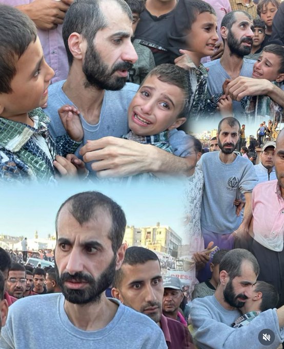 Collage of multiple photos showing groups of men and boys with beards and short hair wearing casual shirts and pants some with tears and embraces in an outdoor urban setting with buildings and crowds in the background conveying distress and solidarity visible elements include emotional facial expressions and physical interactions among individuals