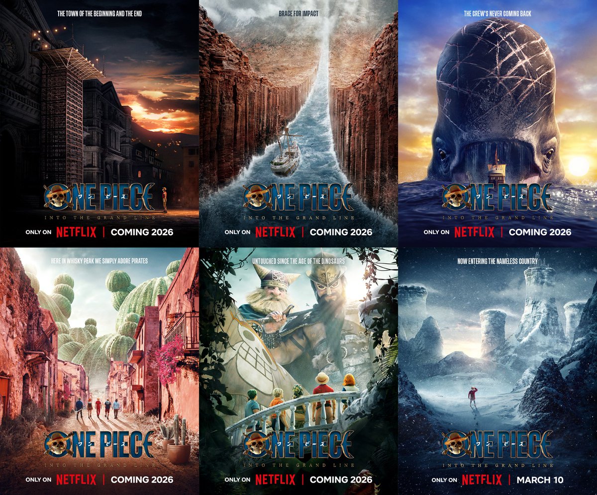 All the location posters for ONE PIECE season 2. 

Loguetown
Reverse Mountain
Laboon
Whisky Peak
Little Garden
Drum Island