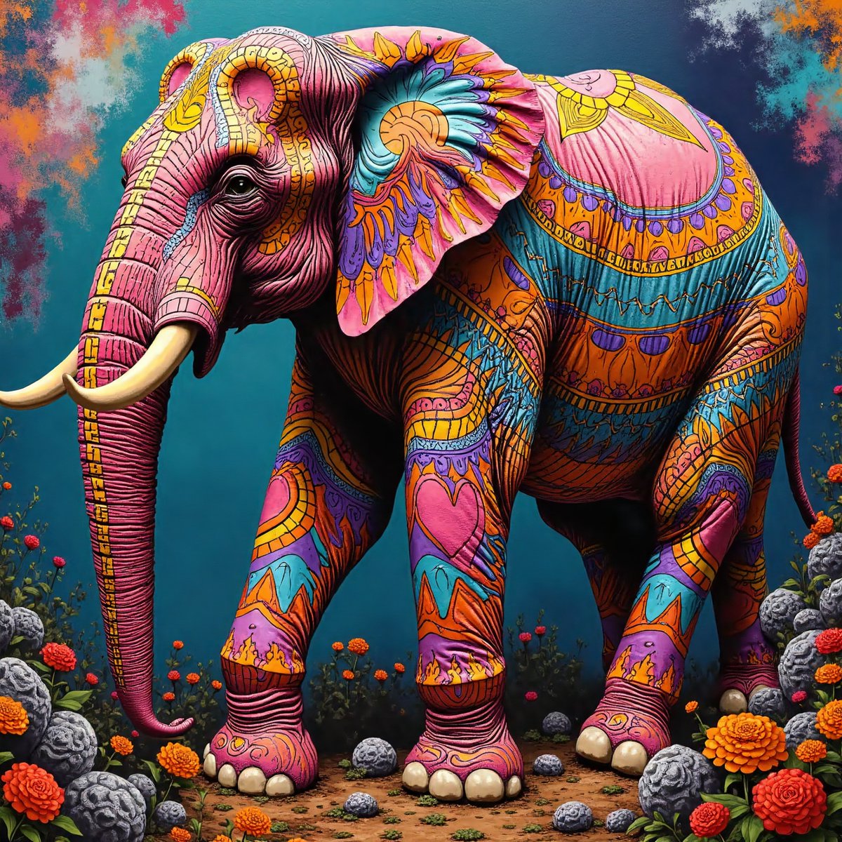 PromptSin's tweet image. This colorful elephant is a masterpiece! 🎨✨ Who else loves art that’s out of this world? #CreativeVibes #ArtLovers