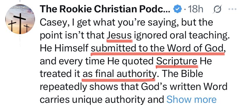 Diminishing Jesus to justify Sola Scriptura just proves Sola Scriptura is hogwash:

• Jesus is God
• Jesus, AS GOD, is the FINAL AUTHORITY, whether His Word is oral or written
• Jesus never “submitted” Himself to a written record of God’s word the Holy Ghost said is incomplete