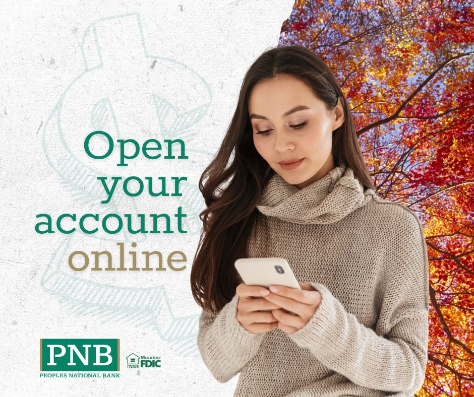 PeoplesNatlBank's tweet image. 🍂 Fall into Better Banking! Open Your Account Online in Minutes 🍂
Starting holiday savings? Planning for 2026 goals? Don't wait in line!
📲 Open your account now: [peoplesnationalbank.com/open-an-accoun…]
Member FDIC
#OnlineBanking #HolidaySavings #OpenAnAccount #PeoplesNationalBank