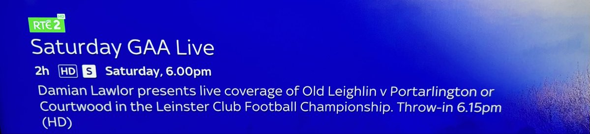 As discussed on this weeks podcast, it looks like Old Leighlin are getting the RTE treatment for this Saturday’s Leinster Senior Club Football Championship clash with Portarlington.

🎧Catch this weeks episode here: leftwingback.com/podcast/carlow…