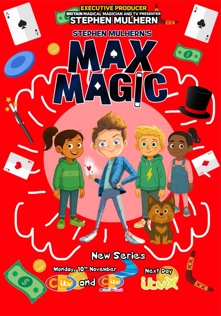 marklu2002's tweet image. From the executive producer by Stephen Mulhern comes a brand new series #MaxMagic don’t miss the 2 episode premiere Monday 10th of November on #CITV and CITV on #ITV1 and #ITV2 and Next Day on #ITVX! 🧑🏻🪄✨💫🃏♠️♣️♥️♦️
@StephenMulhern @ChildrensITV #ChildrensITV @ITV #ITV @ITVX