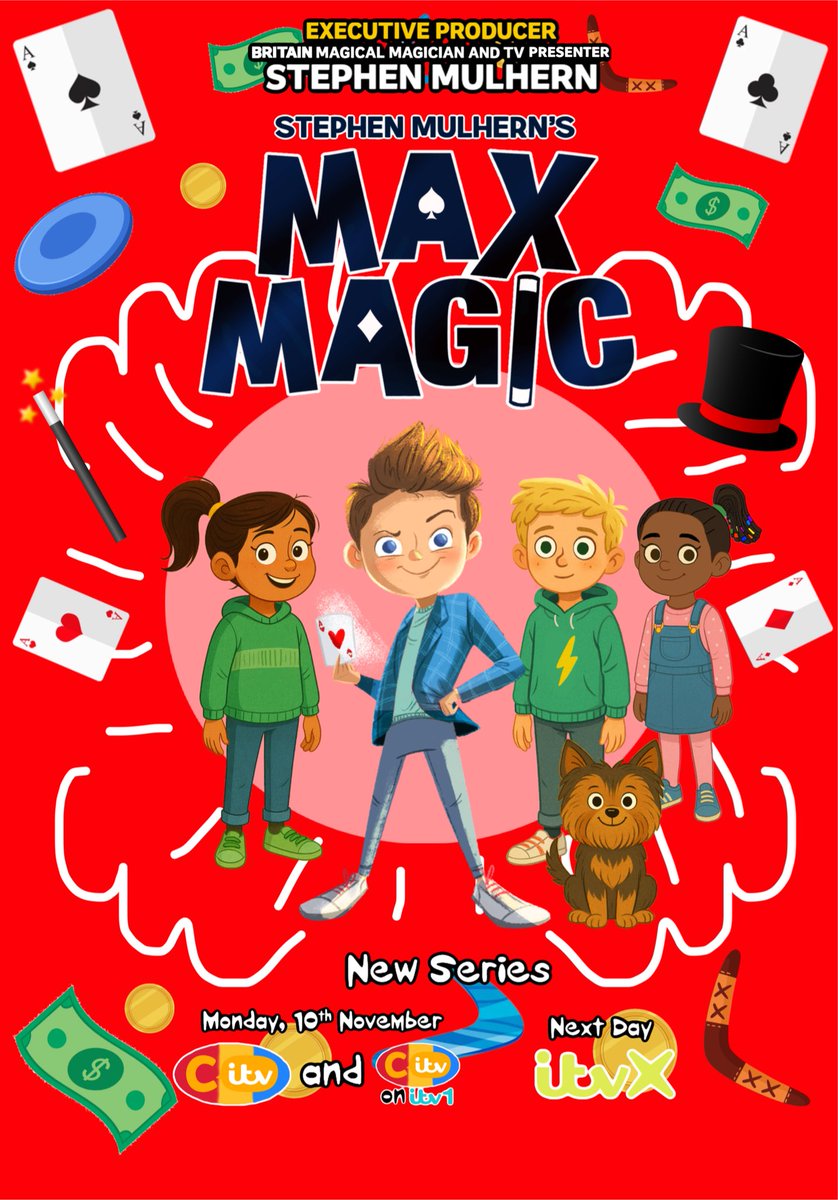 marklu2002's tweet image. From the executive producer by Stephen Mulhern comes a brand new series #MaxMagic don’t miss the 2 episode premiere Monday 10th of November on #CITV and CITV on #ITV1 and #ITV2 and Next Day on #ITVX! 🧑🏻🪄✨💫🃏♠️♣️♥️♦️
@StephenMulhern @ChildrensITV #ChildrensITV @ITV #ITV @ITVX